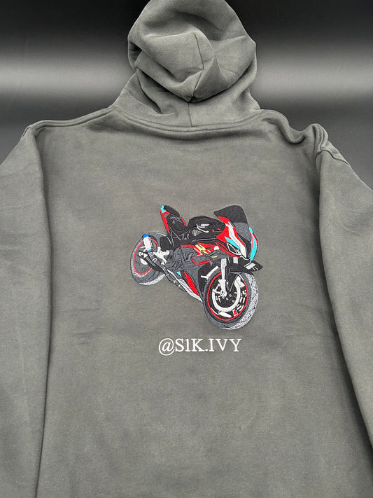 Custom Embroidered Bike Hoodies 100% Cotton 380 GSM Custom Front Pocket Logo+Large Back Bike Design - DRVN Apparel